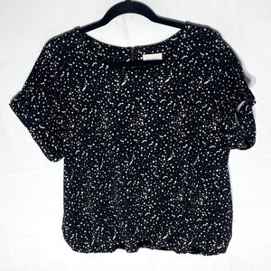 Melloday Black White Abstract Dot Print Short Sleeve Bubble Hem Too L